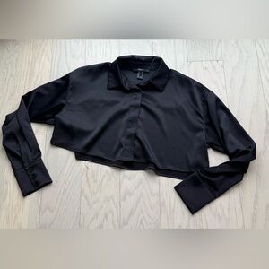 Forever 21 Black Long Sleeve Button Crop Blouse - Size S